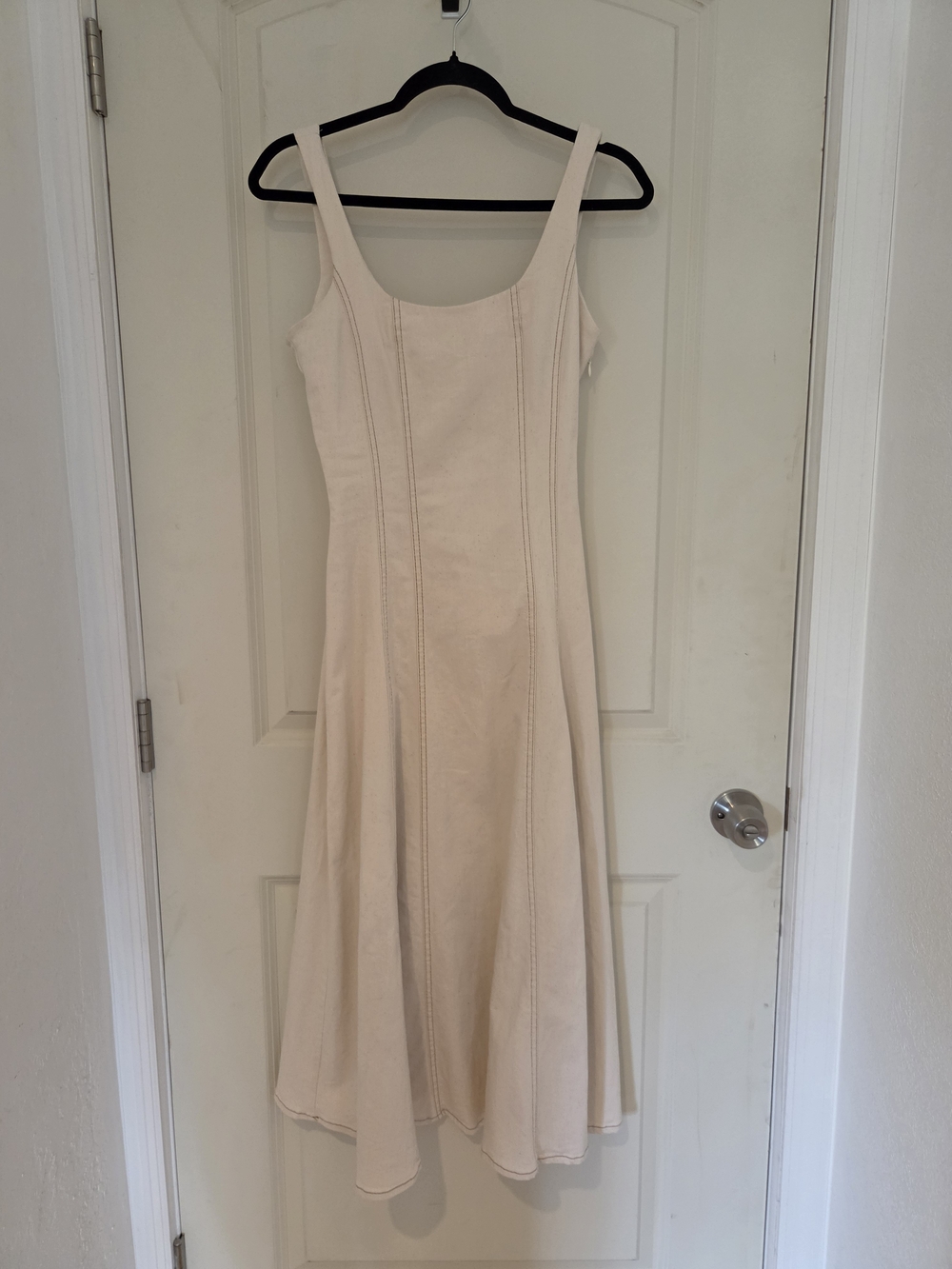 Zara Cream Denim Square-Neck Midi Dress